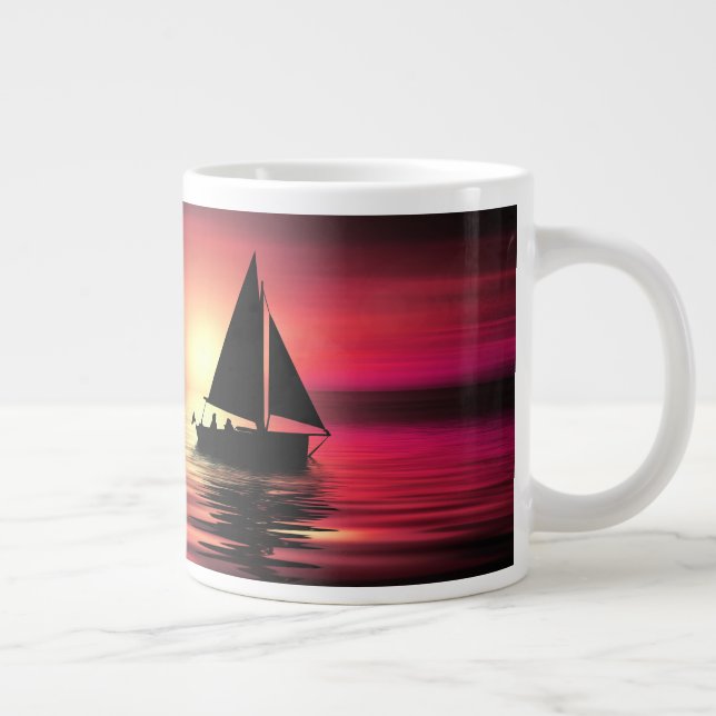 Sunset, Sea, Sailing Boat Large Coffee Mug (Right)