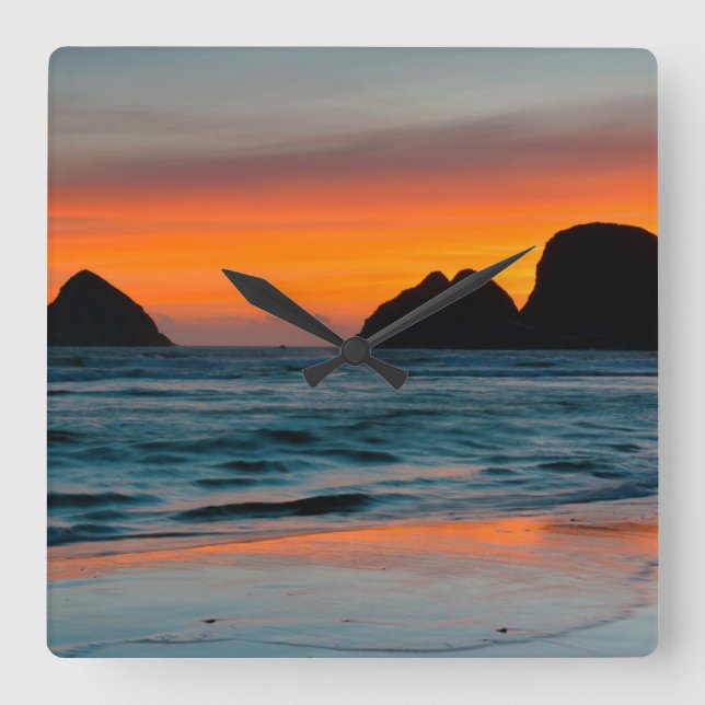 Sunset, Sea Stacks, Oceanside, Oregon, USA Square Wall Clock (Front)