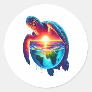 Sunset Sea Turtle Classic Round Sticker