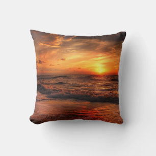 Sunset Sea Waves Throw Pillow