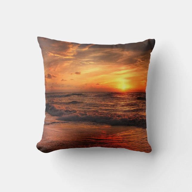 Sunset Sea Waves Throw Pillow (Front)