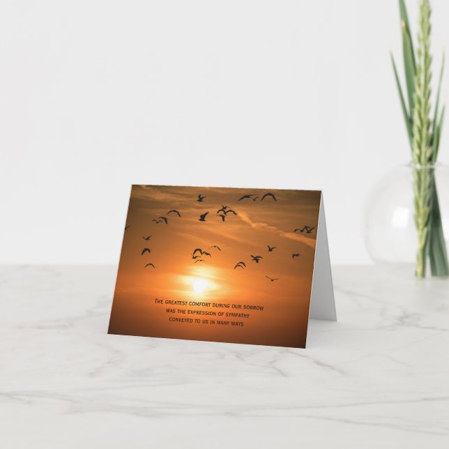 Sunset Seagulls Sympathy Thank You Card (Front)