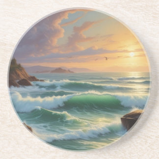 Sunset Seascape Painting Artwork Coaster