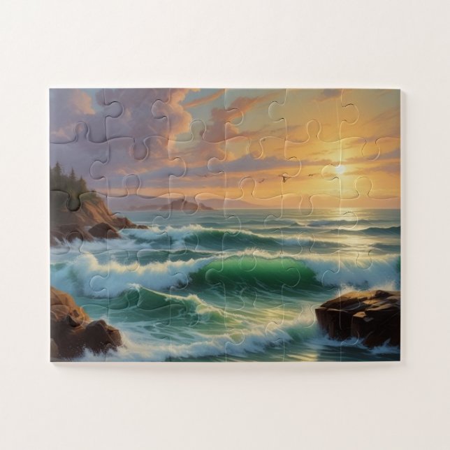 Sunset Seascape Painting Artwork Jigsaw Puzzle (Horizontal)