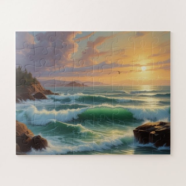 Sunset Seascape Painting Artwork Jigsaw Puzzle (Horizontal)