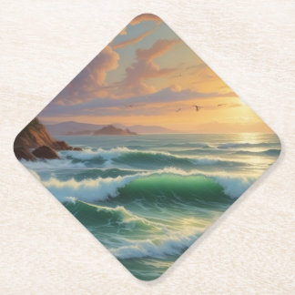 Sunset Seascape Painting Artwork Paper Coaster