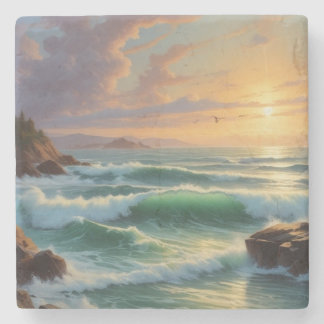 Sunset Seascape Painting Artwork Stone Coaster