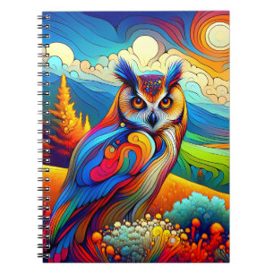 Sunset Sentinel Owl – Vibrant Landscape Art Notebook