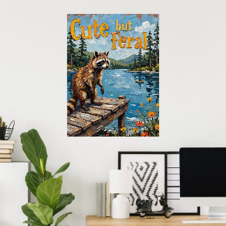 Sunset Serenade: Raccoon on the Pier Poster