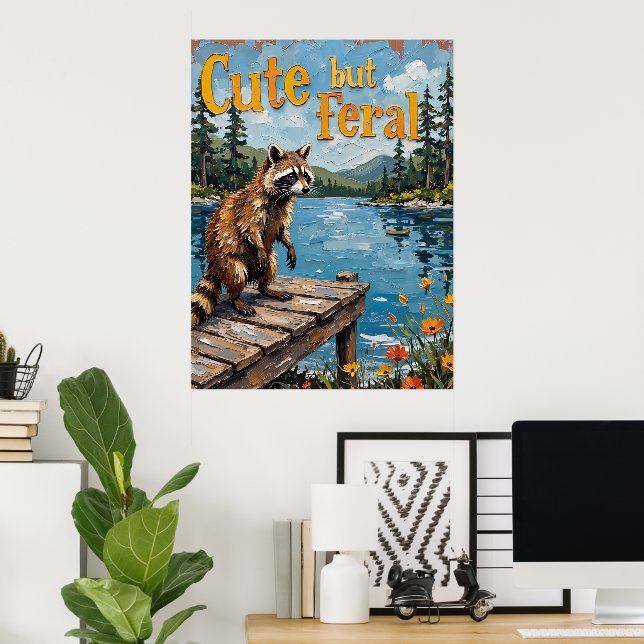 Sunset Serenade: Raccoon on the Pier Poster (Home Office)