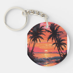 Sunset Serenity Beach Scene Keychain