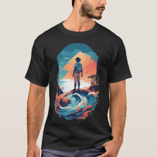 Sunset Serenity: Digital Painting of a Young Man b T-Shirt