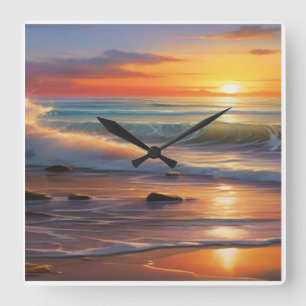 Sunset Serenity: Waves of Tranquility Square Wall Clock
