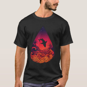 Sunset Shark Silhouette Ocean Teardrop Vibrant T-Shirt