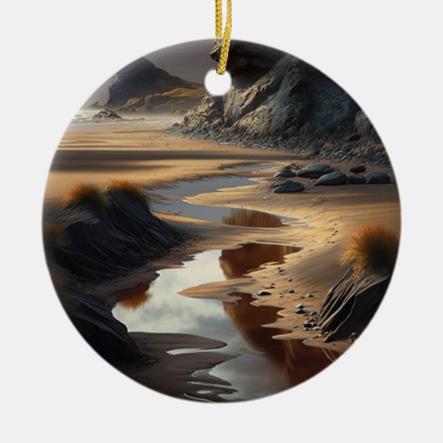 Sunset Shore Ceramic Ornament (Front)