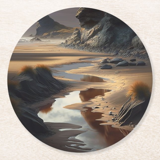 Sunset Shore Round Paper Coaster (Front)