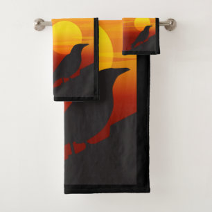 Sunset Silhouette Black Bird- Raven Bath Towel Set
