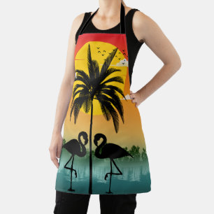 Sunset Silhouette Flamingo Lover Summer Vibes Apron