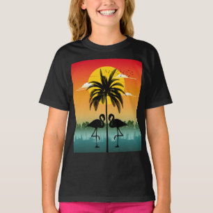 Sunset Silhouette Flamingo Lover Summer Vibes T-Shirt