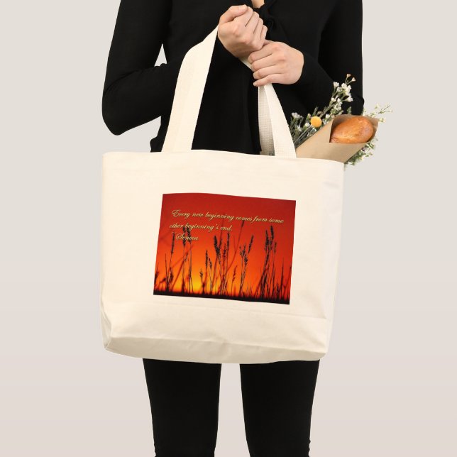 Sunset Silhouette Inspirational Large Tote Bag (Front (Product))