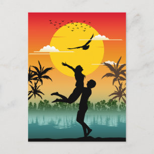 Sunset Silhouette Lover Summer Vibes Romantic Gift Postcard