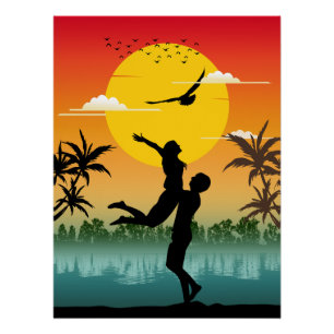 Sunset Silhouette Lover Summer Vibes Romantic Gift Poster