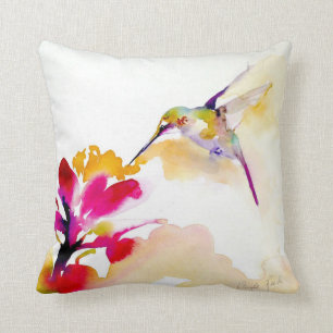 "Sunset Sip" Hummingbird Print on Throw Pillow