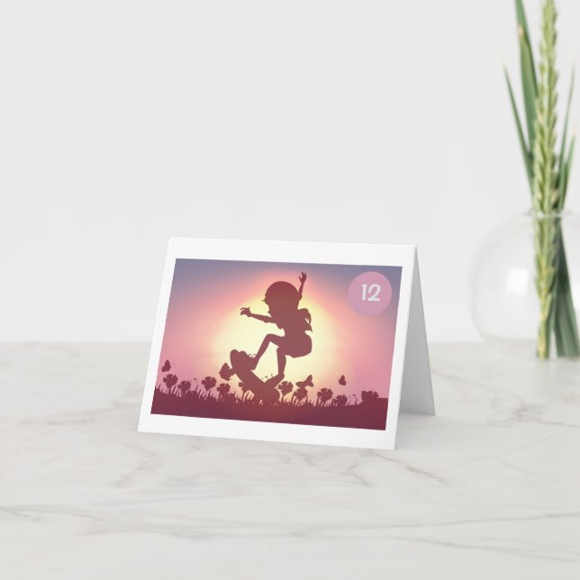 Sunset Skater Girl Birthday Card - 12 (Front)