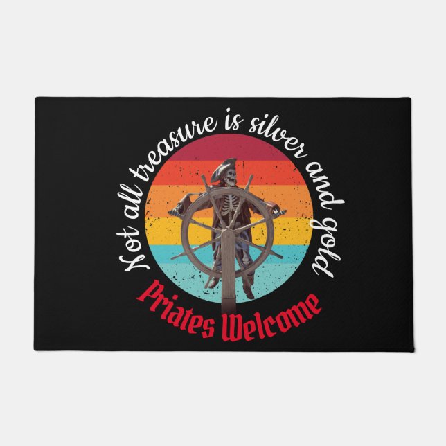Sunset Skeleton Pirate Party Welcome Doormat (Front)