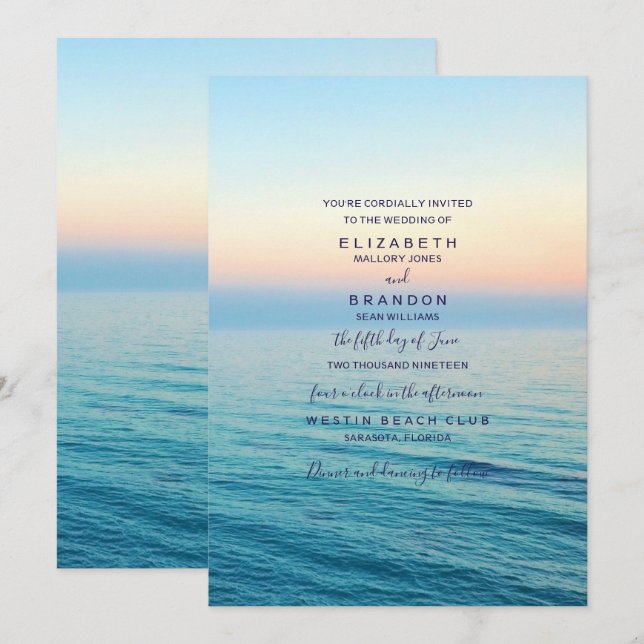 Sunset Skies Beach Ocean Wedding Invitation (Front/Back)