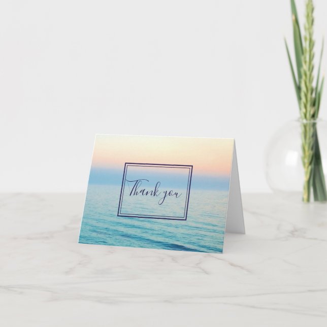 Sunset Skies Ocean Beach Blue Mariage Merci (Devant)