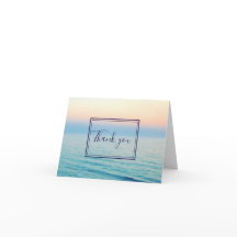 Sunset Skies Ocean Beach Blue Wedding Thank You