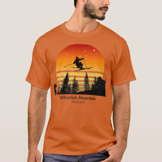 Sunset Skiing at Whitefish Mountain MT with skier  T-Shirt