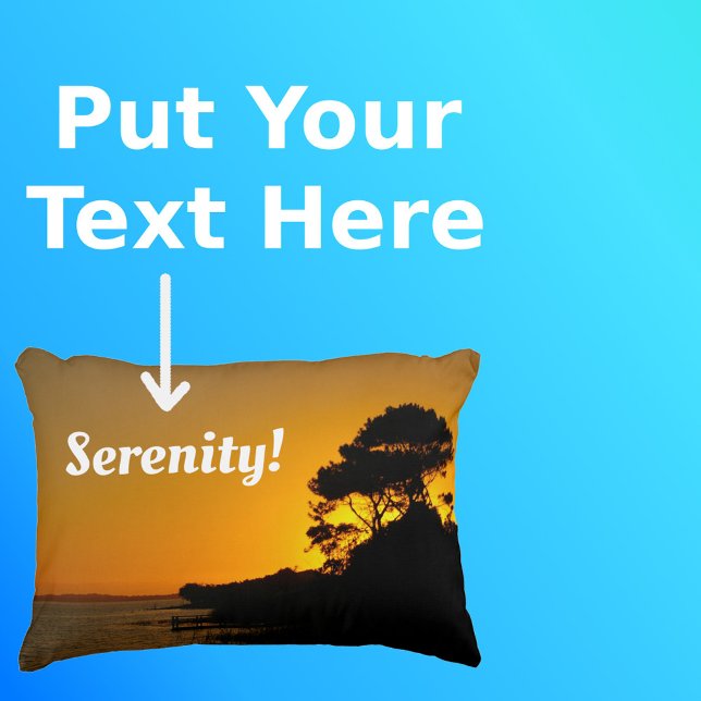 Sunset Sky Black Silhouette Trees Photo Text Accent Pillow (Front with Background)