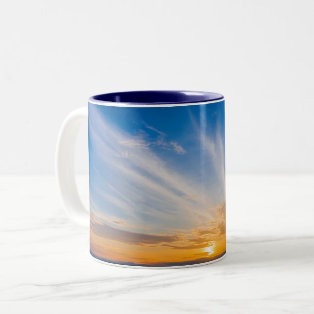 Sunset Sky Clouds Blue Two-Tone Coffee Mug (Front Left)