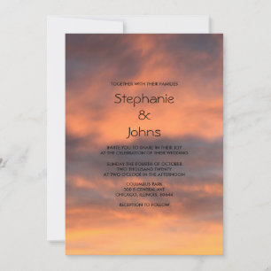 Sunset Sky Cloudy Orange Colourful Scenic Wedding Invitation