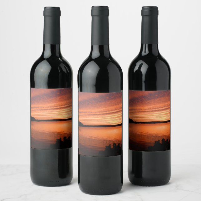 Sunset sky evening cloud rows ocean reflection wine label (Bottles)