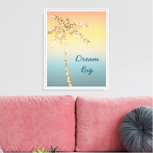 Sunset Sky Gold Glitter Palm Tree Canvas Print