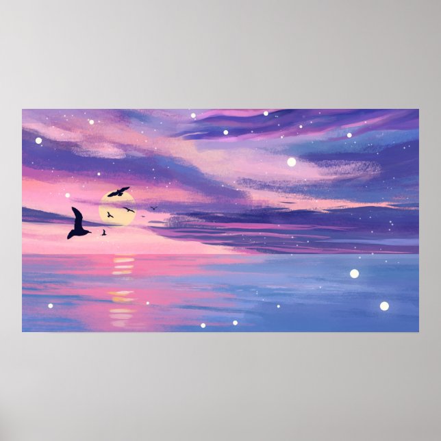 Sunset Sky Ocean Sea Natural Scenery Poster (Front)