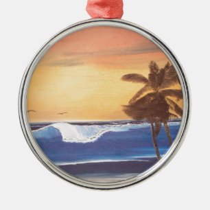 Sunset Sky, Palms & Ocean Metal Ornament