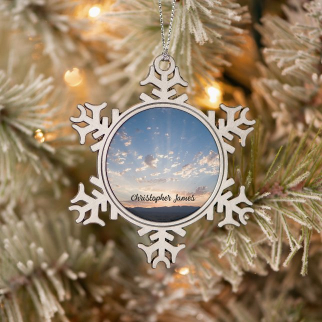Sunset Sky Personalized Snowflake Pewter Christmas Ornament (Tree)