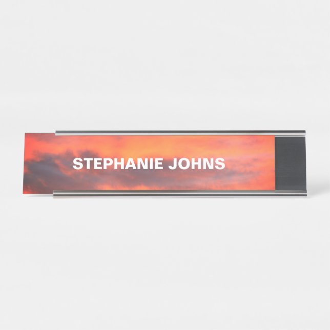 Sunset Sky Photo Custom Clouds Orange Cool Desk Name Plate (Front)