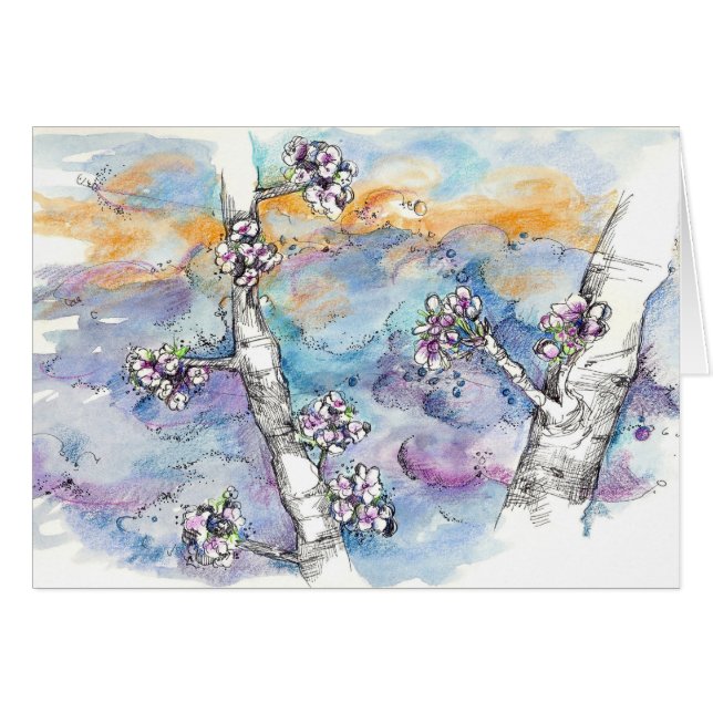 Sunset Sky Tree Branches Watercolor Sketchbook Art (Devant Horizontal)