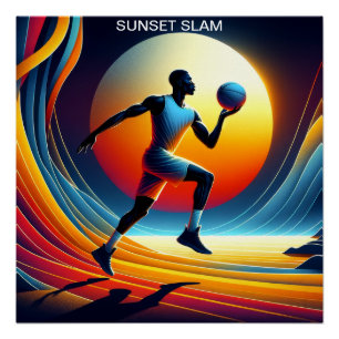 Sunset Slam: The Dynamic Basketball Player Poster