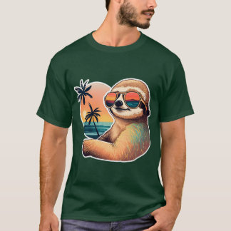 Sunset Sloth Vintage Sloth Summer Sloth Beach Slot T-Shirt