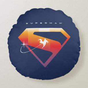 Sunset Soar Superman Shield Round Pillow