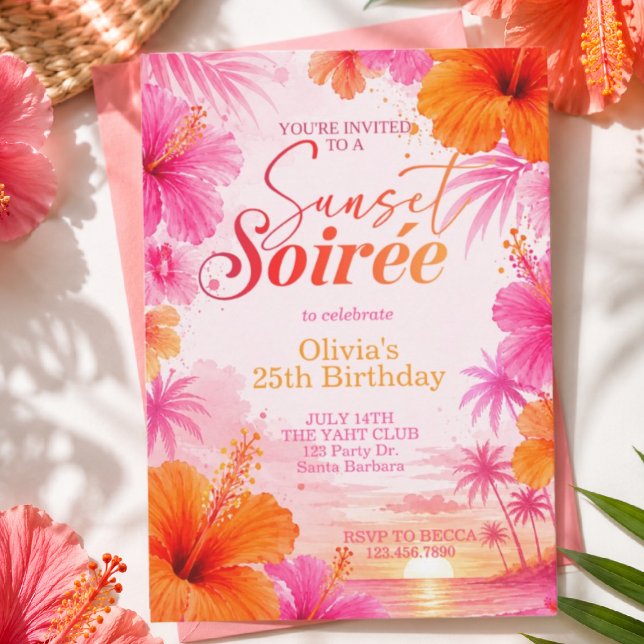Sunset Soirée Tropical Birthday, Sunset Party Invitation (Creator Uploaded)