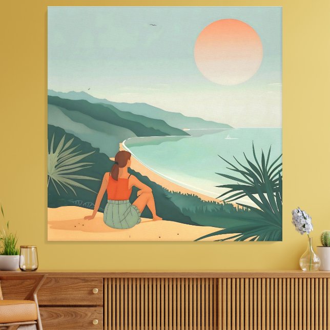 Sunset Solitude – Minimalist Coastal View Print (Insitu(LivingRoom))