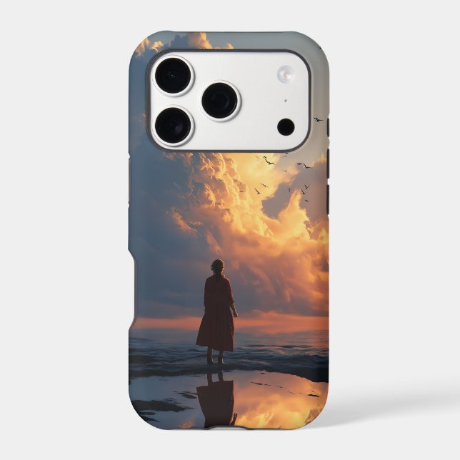 Sunset Solitude: Woman in Red Dress (Verso)