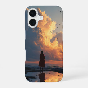 Sunset Solitude: Woman in Red Dress iPhone 16 Case